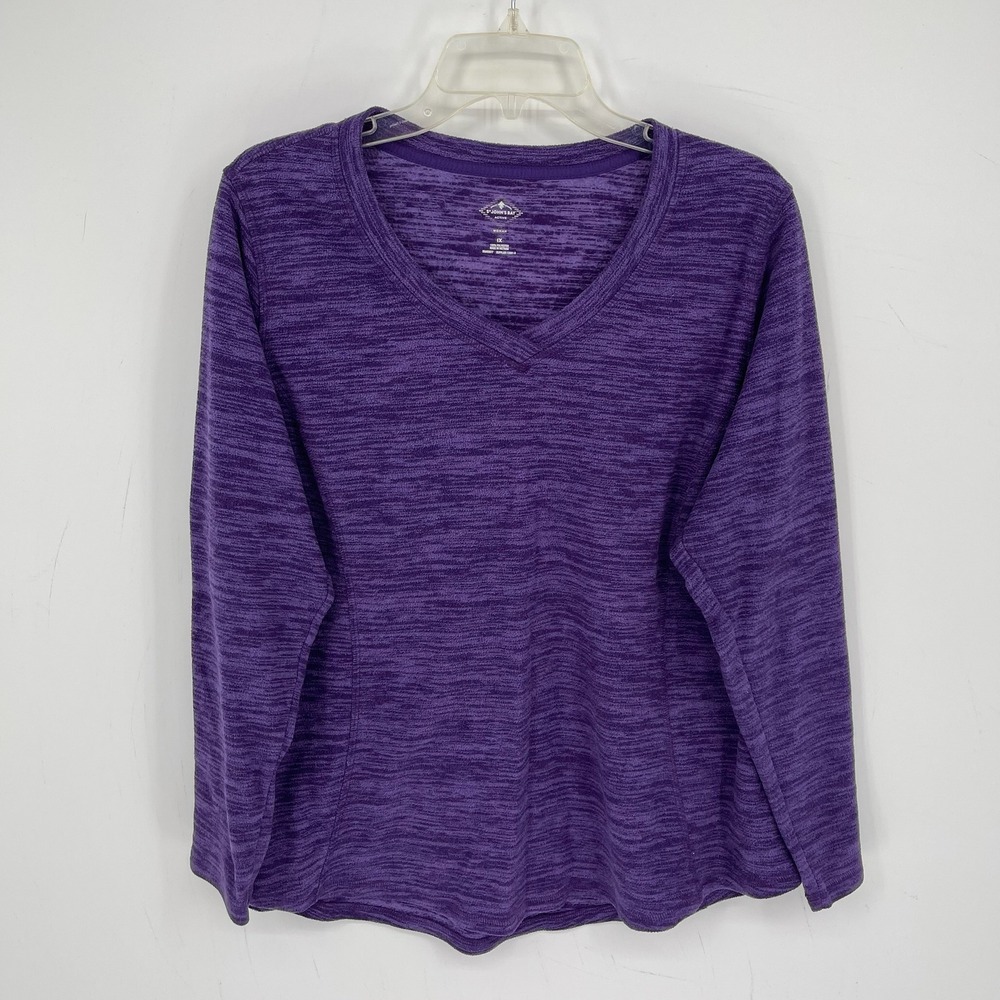 St John's Bay Women's Purple Space Dye V-Neck Long Sleeve Gym Active Top Size 1X